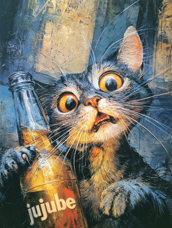 drunken cat with a beer bottle