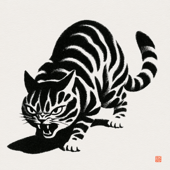 fierce cat with black an white patterns