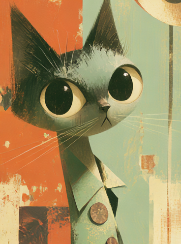 2d design cat with big eyes and fashion 