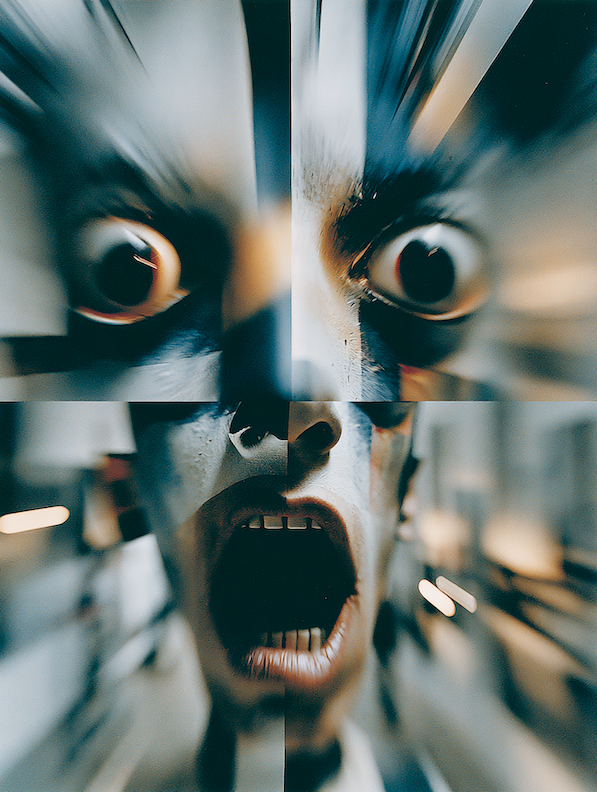scared and shocked face, collage, modern art