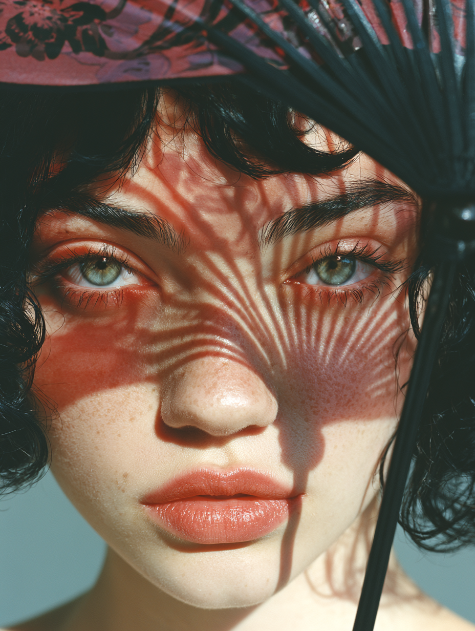 face of a beautiful woman hafl covered by intriguing shadow