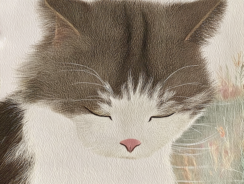 watercolor painting of a meditating cat