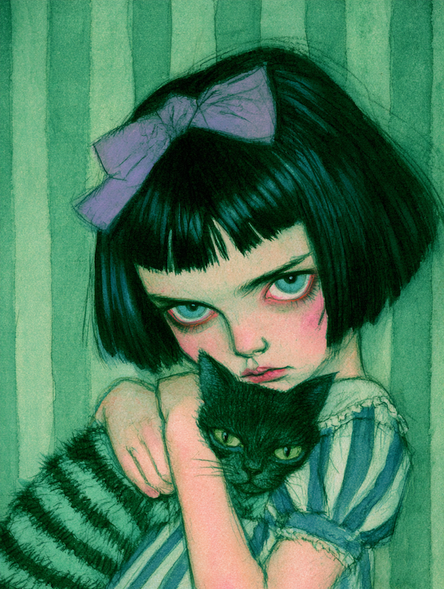 Gothic girl and her stripe cat